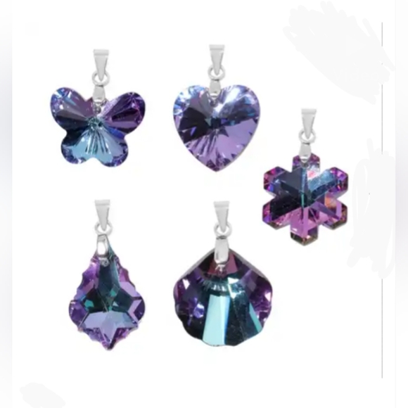 Austrian Crystals five Shaped Pendants Star Shell Necklace Set Silver - Picture 11 of 13